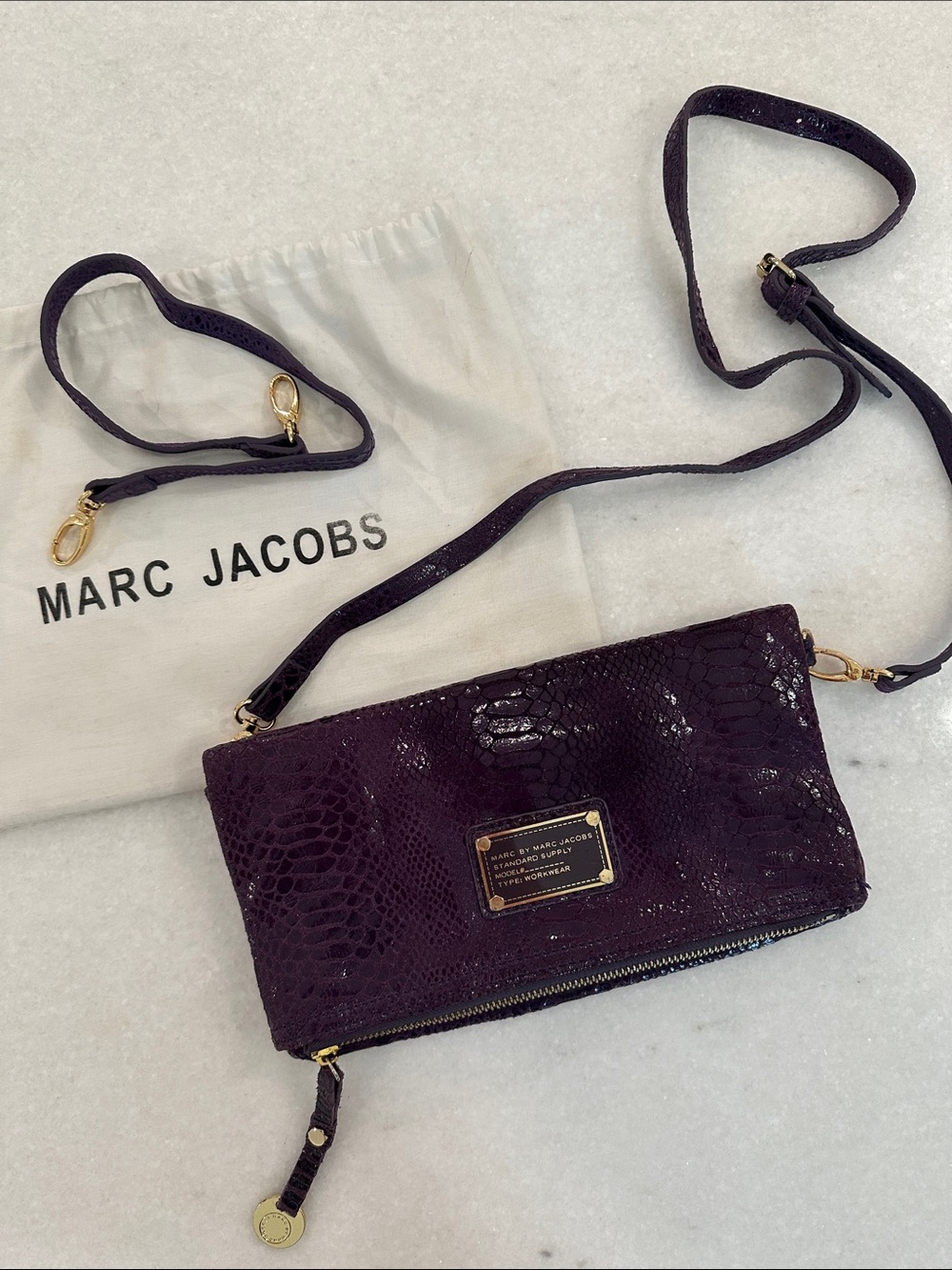 Marc Jacobs Deep Purple Snake-Embossed Convertible Crossbody
